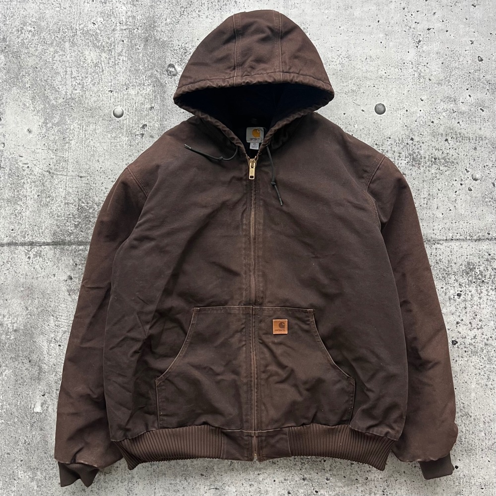 Carhartt Jacket Mens 2XL Tall Brown J130 DKB Active Duck Canvas Quilt Hooded